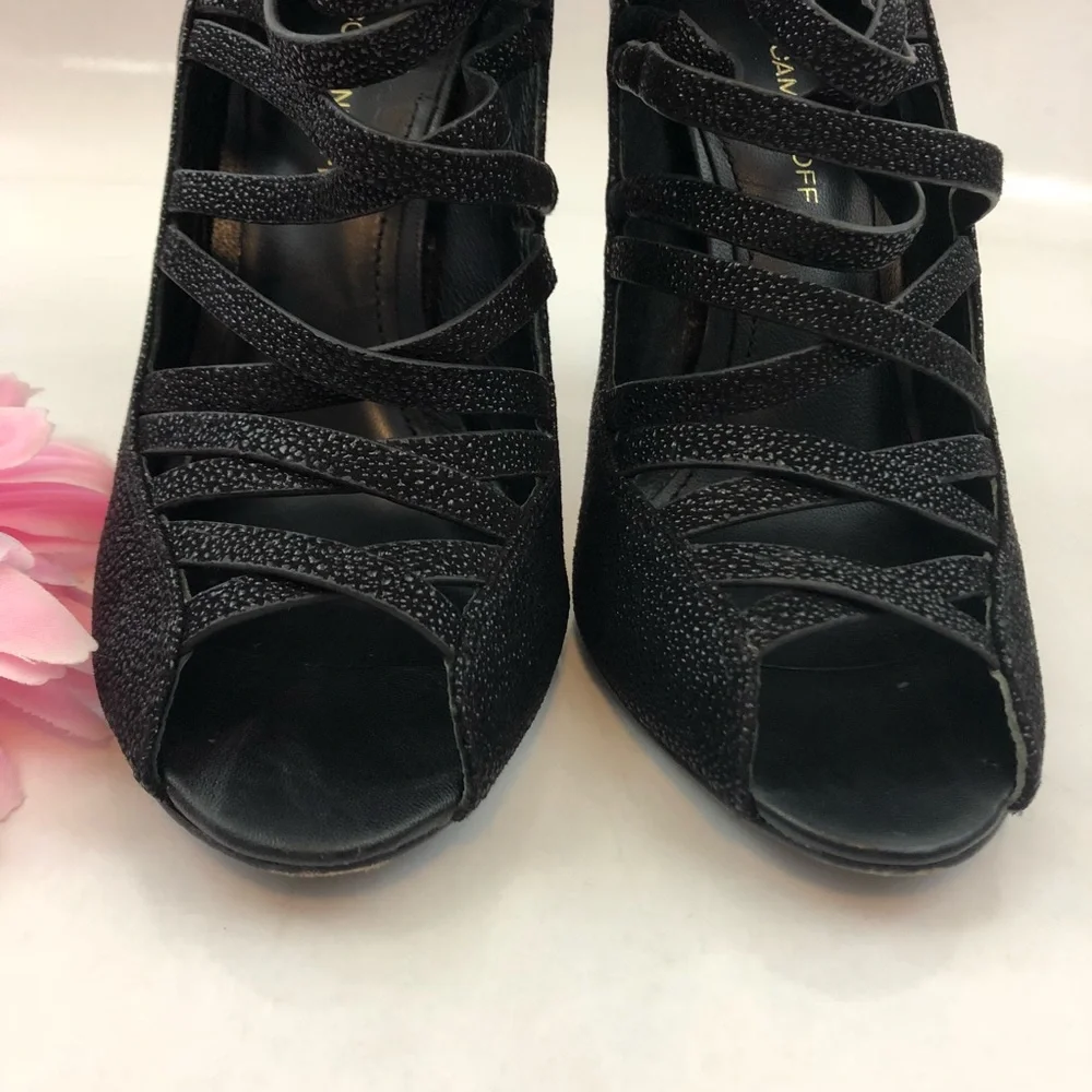 Rebecca Minkoff Black Leather Cage Stiletto Heels